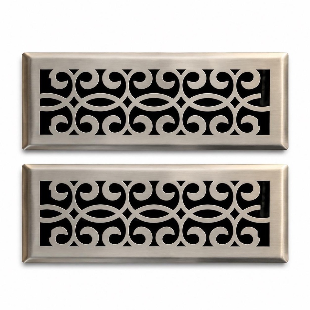 New Set of 2 Hampton Bay Floor Registers 4x10 brushed nickel silver Elegant